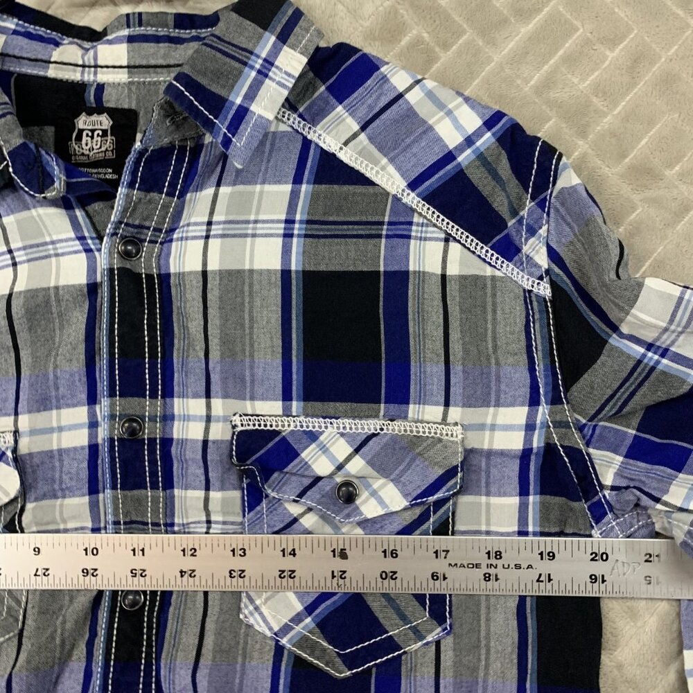 Route 66 Mens Medium Button Up Shirt Blue Plaid Pearl Snap Long Sleeve Western - Picture 7 of 15